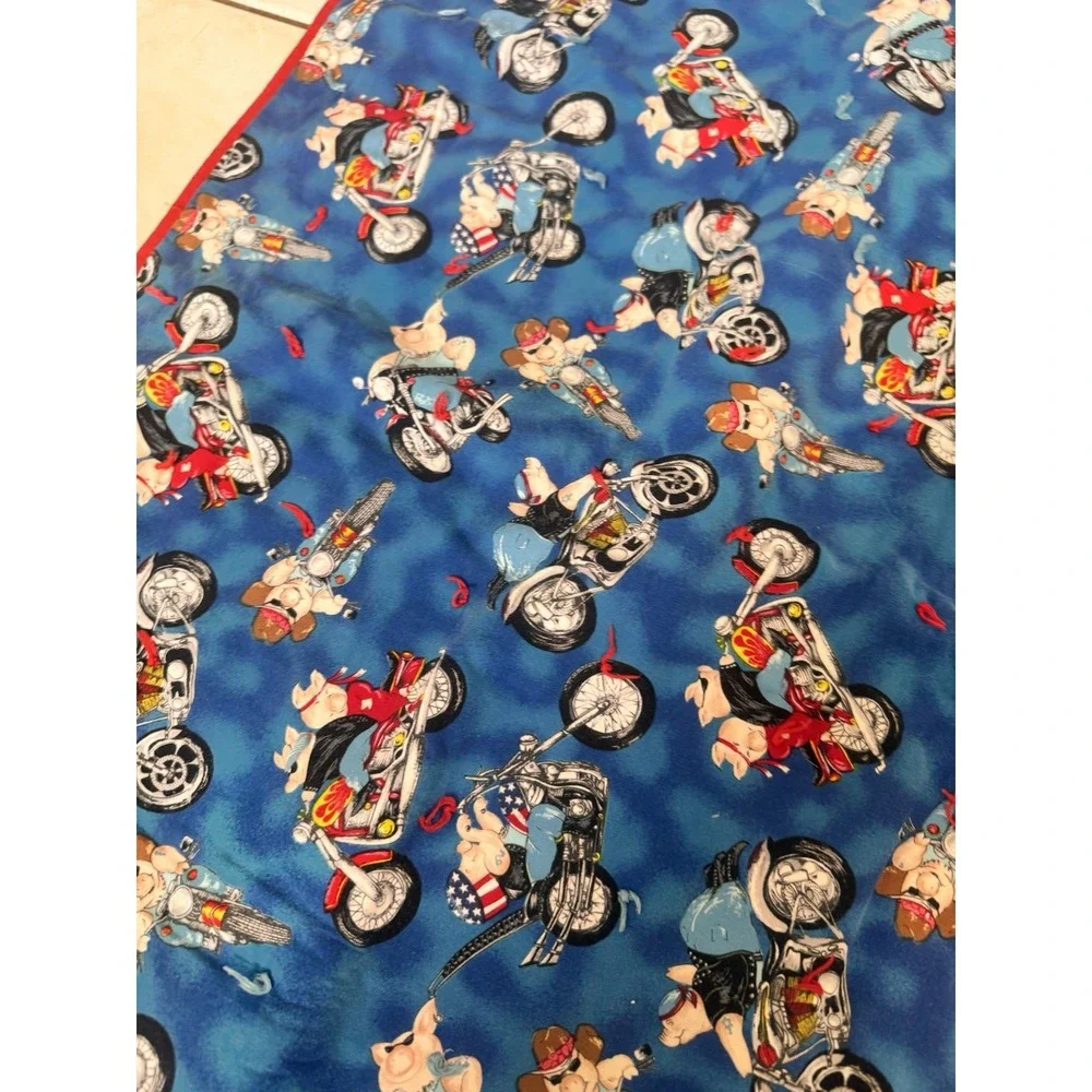 Vintage Handmade Blue Biker Pigs Hogs On Motorcycles Quilt Baby Kids 37x32